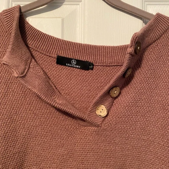 LILLUSORY mauve pink women’s high low waffle knit sweater - Picture 6 of 7